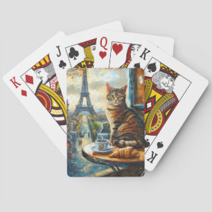 Ein Morgen in Paris Getigerte Katze im Café Spielkarten