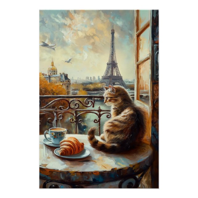Ein Morgen in Paris | Ginger Cat im Café Poster (Vorderseite)