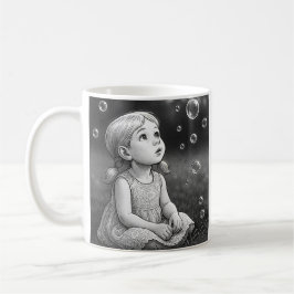 Ein Mug mit einem kleinen Mädchen in Schwarz-Weiß. Kaffeetasse
