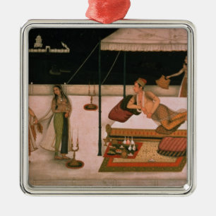 Ein Mughal Prinz, der eine Dame nachts empfängt Silbernes Ornament