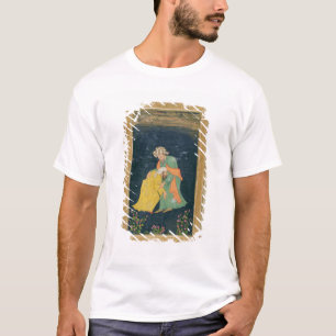 Ein Mulla, der unten zu einem Mann im iranischen T-Shirt