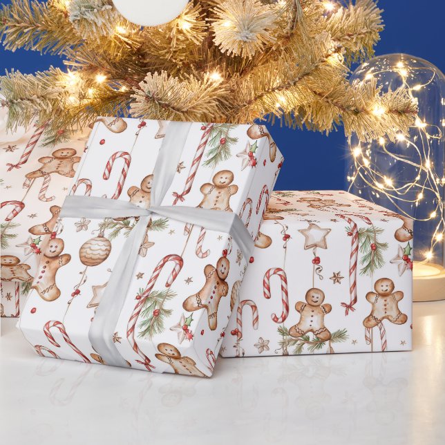 Ein Muster aus Lebkuchen, Zuckerrohren und Sternen Geschenkpapier (Feiertage)