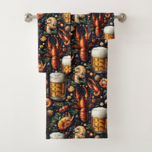 Ein Muster für Bier- und Meeresfrüchtefreunde. Badhandtuch Set
