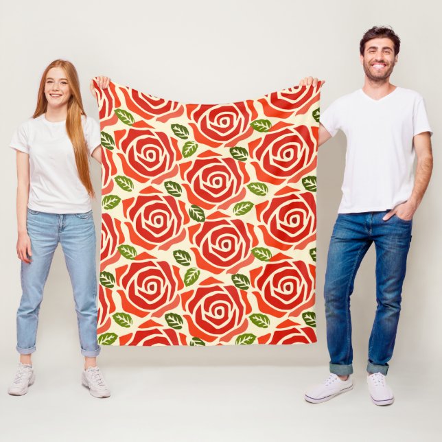 Ein Muster großer Rose, rot-grün-weiß chic Fleecedecke (Beispiel)