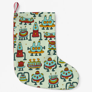 Ein Muster von Robotern - Außerirdischen. Abbildun Kleiner Weihnachtsstrumpf