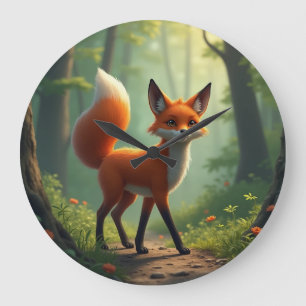 Ein mystischer Fuchs, der durch den Wald wandert Große Wanduhr
