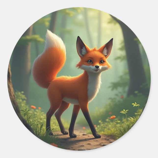 Ein mystischer Fuchs, der durch den Wald wandert Runder Aufkleber (Vorderseite)