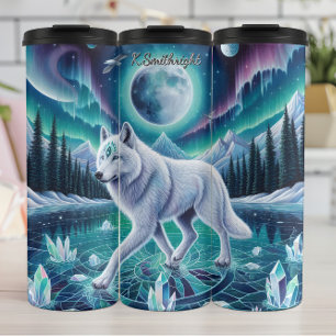 Ein mystischer Wolf auf einem gefrorenen See Thermosbecher