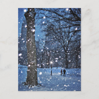 Ein nächtlicher Spaziergang durch den Winterschnee Postkarte
