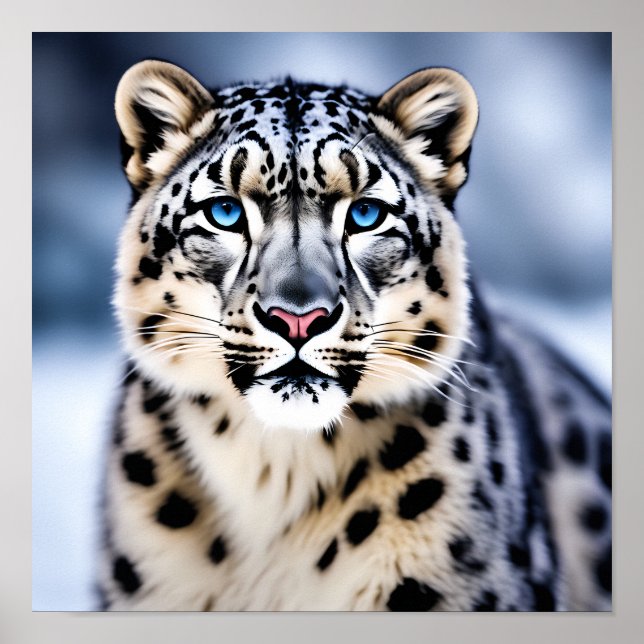 Ein Nahes Portrait eines Schneeleoparden Poster (Vorne)