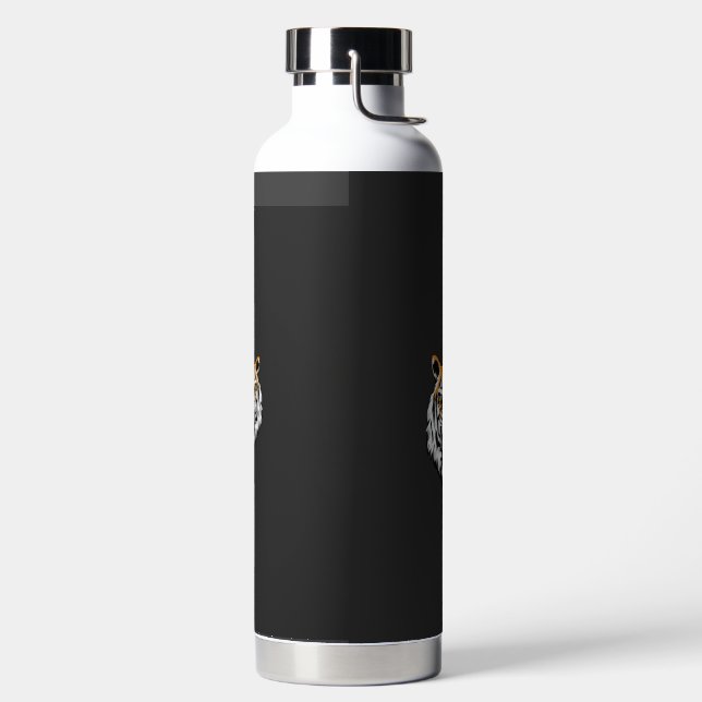 ein nahes, schwarzes Tigergesicht Trinkflasche (links)