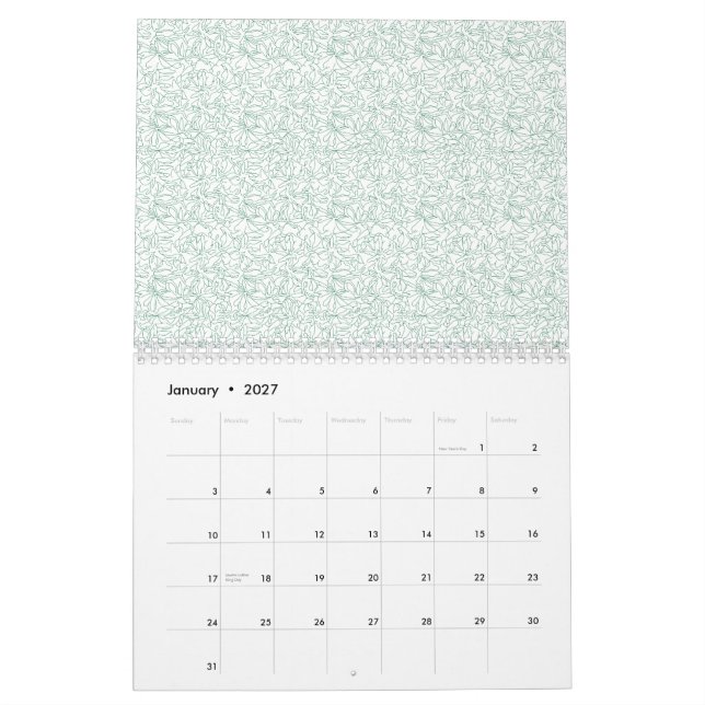 Ein nahtloses geometrisches Muster mit Interlockin Kalender (Jan 2027)