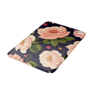 Ein nahtloses Muster mit rosa Rosen auf einem dunk Badematte