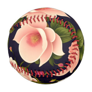 Ein nahtloses Muster mit rosa Rosen auf einem dunk Baseball