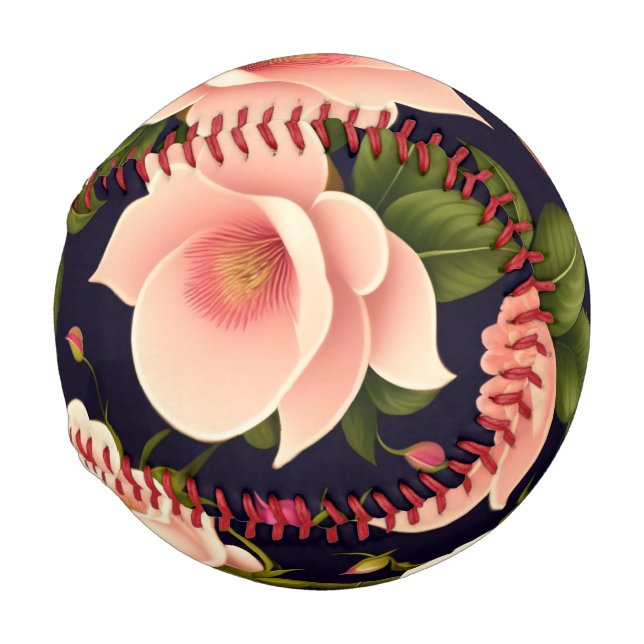 Ein nahtloses Muster mit rosa Rosen auf einem dunk Baseball (Rückseite Links)