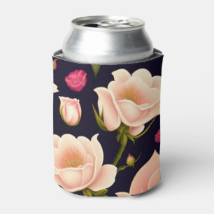 Ein nahtloses Muster mit rosa Rosen auf einem dunk Dosenkühler