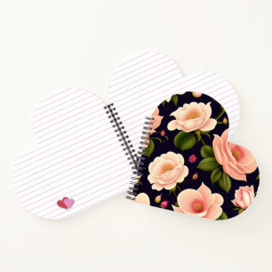 Ein nahtloses Muster mit rosa Rosen auf einem dunk Notizbuch