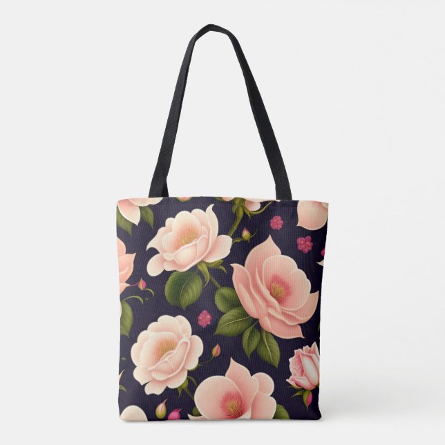 Ein nahtloses Muster mit rosa Rosen auf einem dunk Tasche (Rückseite)