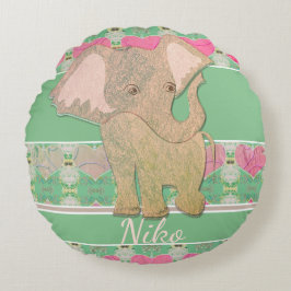Ein neuer Baby Boy! Elefant & Green Rundes Kissen