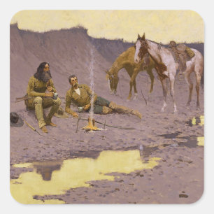 Ein neues Jahr am Cimarron von Frederic Remington Quadratischer Aufkleber