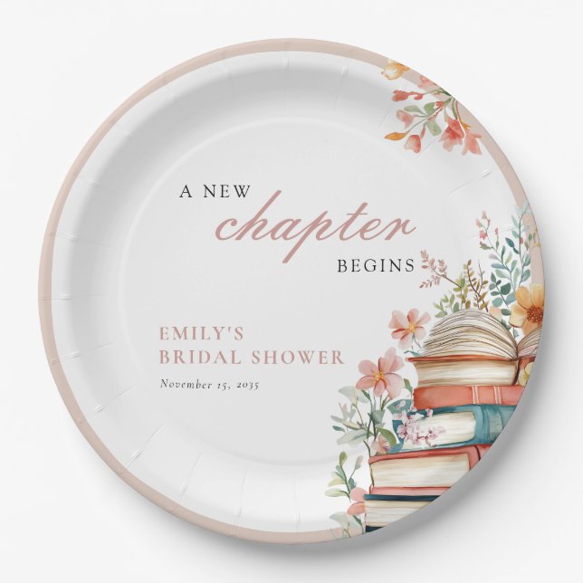 Ein neues Kapitel beginnt das Brautparty Bücher Pappteller (Vorderseite)