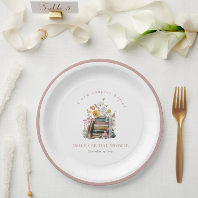 Ein neues Kapitel beginnt Florale Bücher Junggesel Pappteller (Hochzeit)