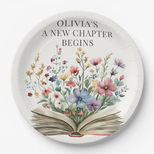 Ein neues Kapitel beginnt mit Wildblume Book Baby  Pappteller (Vorderseite)