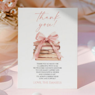 Ein neues Kapitel beginnt Pink Bow Books Baby Show Dankeskarte