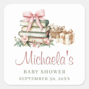Ein neues Kapitel beginnt Pink Bow Books Baby Show Quadratischer Aufkleber