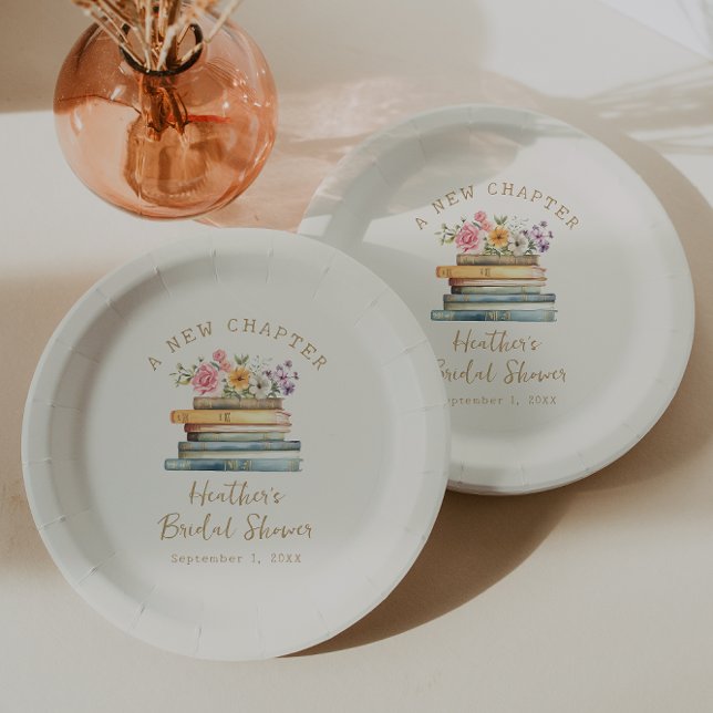 Ein neues Kapitel-Bücher-Brautparty Pappteller (A New Chapter Books Wildflower Bridal Shower Paper Plates by Painted Paperie
)