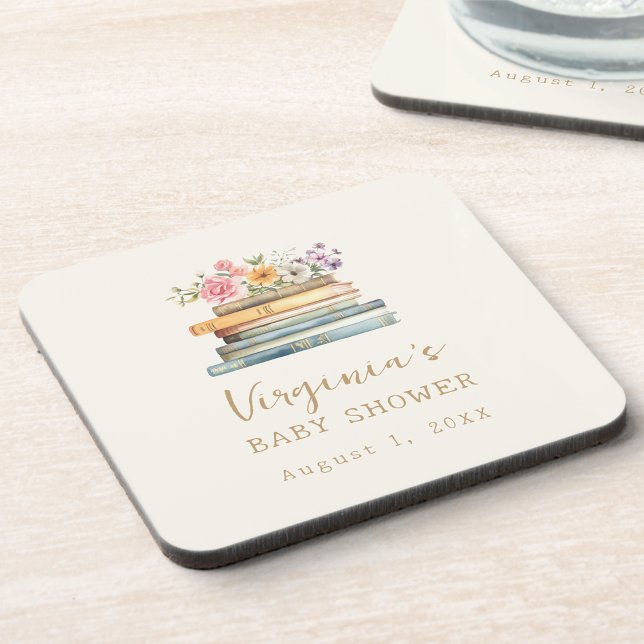 Ein neues Kapitel Bücher Kinderdusche Getränkeuntersetzer (A New Chapter Books Baby Shower Beverage Coaster by Painted Paperie
)