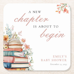 Ein neues Kapitel Florale Babyparty Rechteckiger Pappuntersetzer