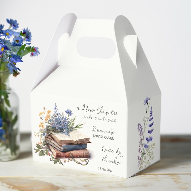 Ein neues Kapitel über Babydusche Geschenkschachtel (A new chapter story book baby shower printed favor boxes personalized favor boho wildflowers books)