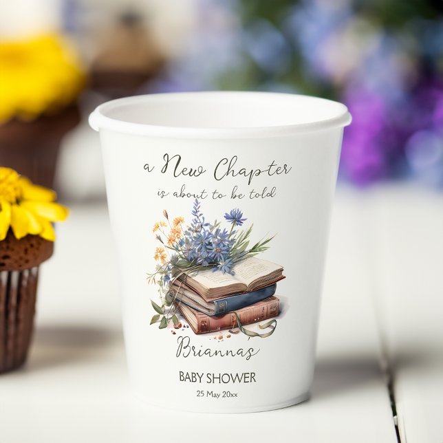Ein neues Kapitel über Babydusche Pappbecher (A new chapter story book baby shower printed paper cups personalized table decor wildflowers books)