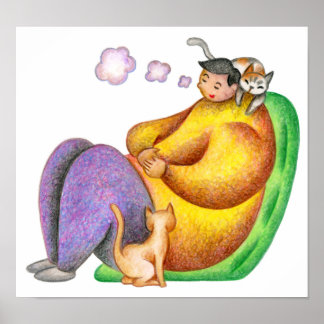 Ein Nickerchen mit der Katze. Poster