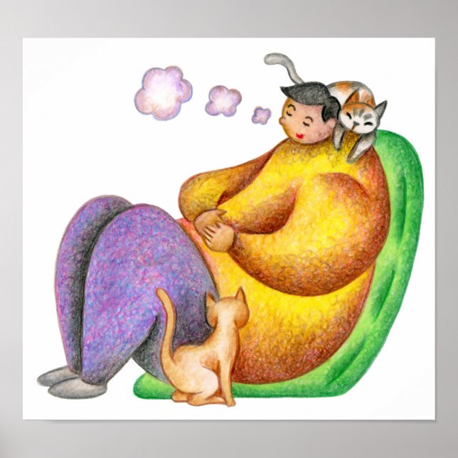 Ein Nickerchen mit der Katze. Poster (Vorne)