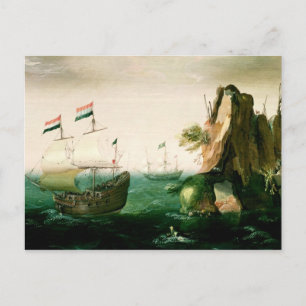 Ein niederländisches Handelsschiff vor einer Felsk Postkarte