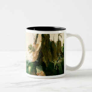 Ein niederländisches Handelsschiff vor einer Zweifarbige Tasse