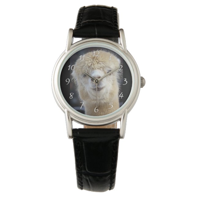 Ein niedlich flauschiges Alpaca-Gesicht Armbanduhr (Vorderseite)