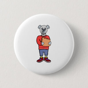 Ein Niedlicher Bär isst Brot Button