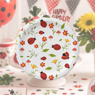 Ein Niedlicher Bug Ladybug 1. Geburtstag Pappteller