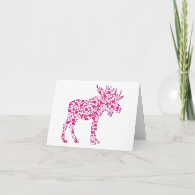 Ein niedlicher Elch aus kleinen rosa Herzen Dankeskarte (Vorderseite)