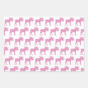 Ein Niedlicher Elch aus kleinen rosa Herzen der Li Geschenkpapier Set