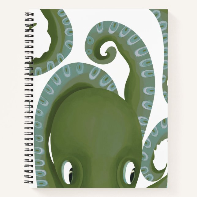 Ein Niedlicher Flüchtige Blick-A-Boo-grüner Kraken Notizbuch (Vorderseite)