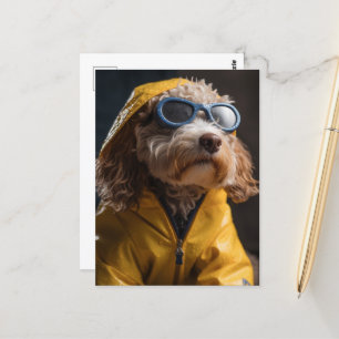 Ein Niedlicher Hund in einem gelben Mantel Postkarte
