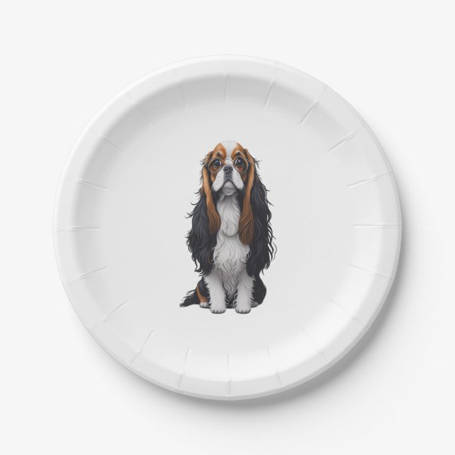 Ein niedlicher Hund König Charles Spaniel Pappteller (Vorderseite)