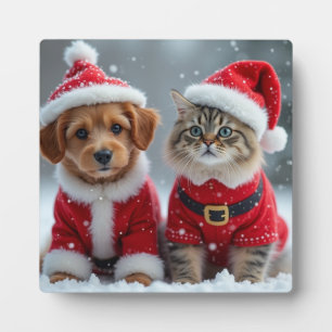 ein niedlicher Hund und eine hochtrabende Katze Fotoplatte