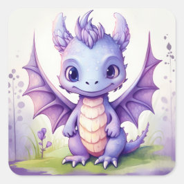 Ein niedlicher lila Babydrache im Stil der Aquarel Quadratischer Aufkleber
