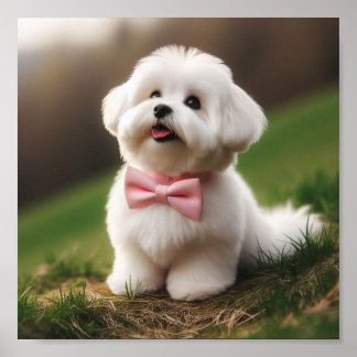 Ein niedlicher maltesischer Hund mit Bogen Poster
