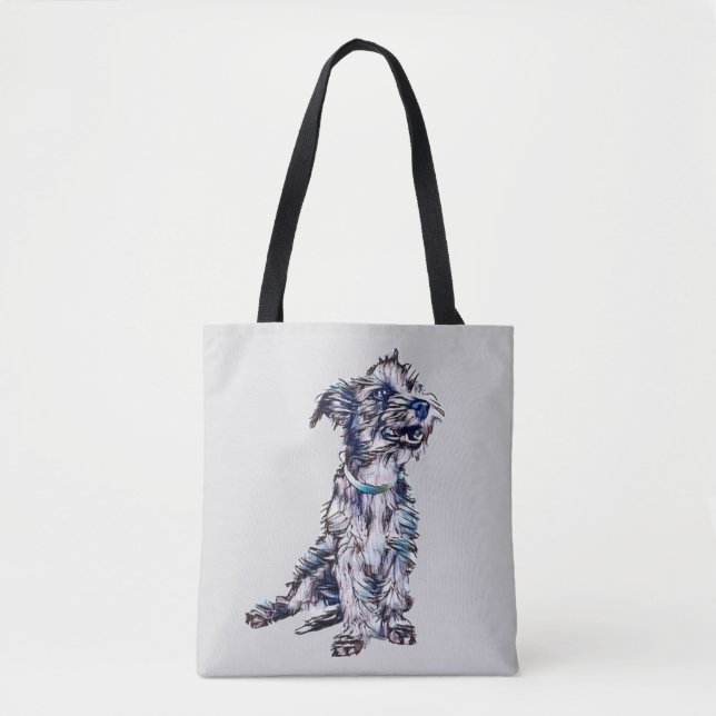Ein niedlicher Pechhund mit einer Graue Tasche (Vorderseite)